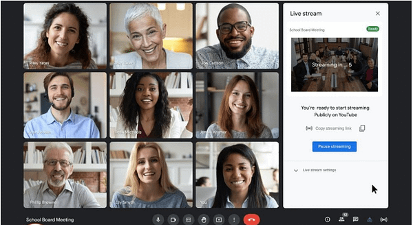 Google Meet cho phép người dùng phát trực tiếp lên Youtube