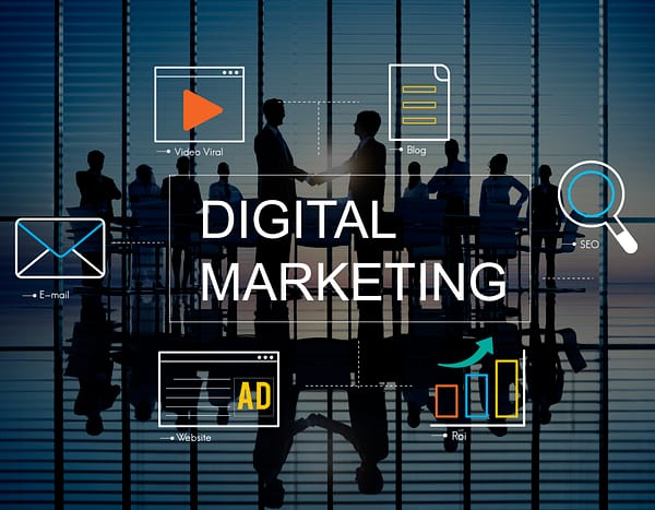 digital marketing with icons business people